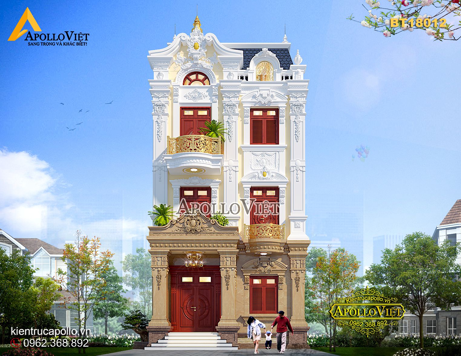 Phối cảnh mặt tiền biệt thự 3 tầng