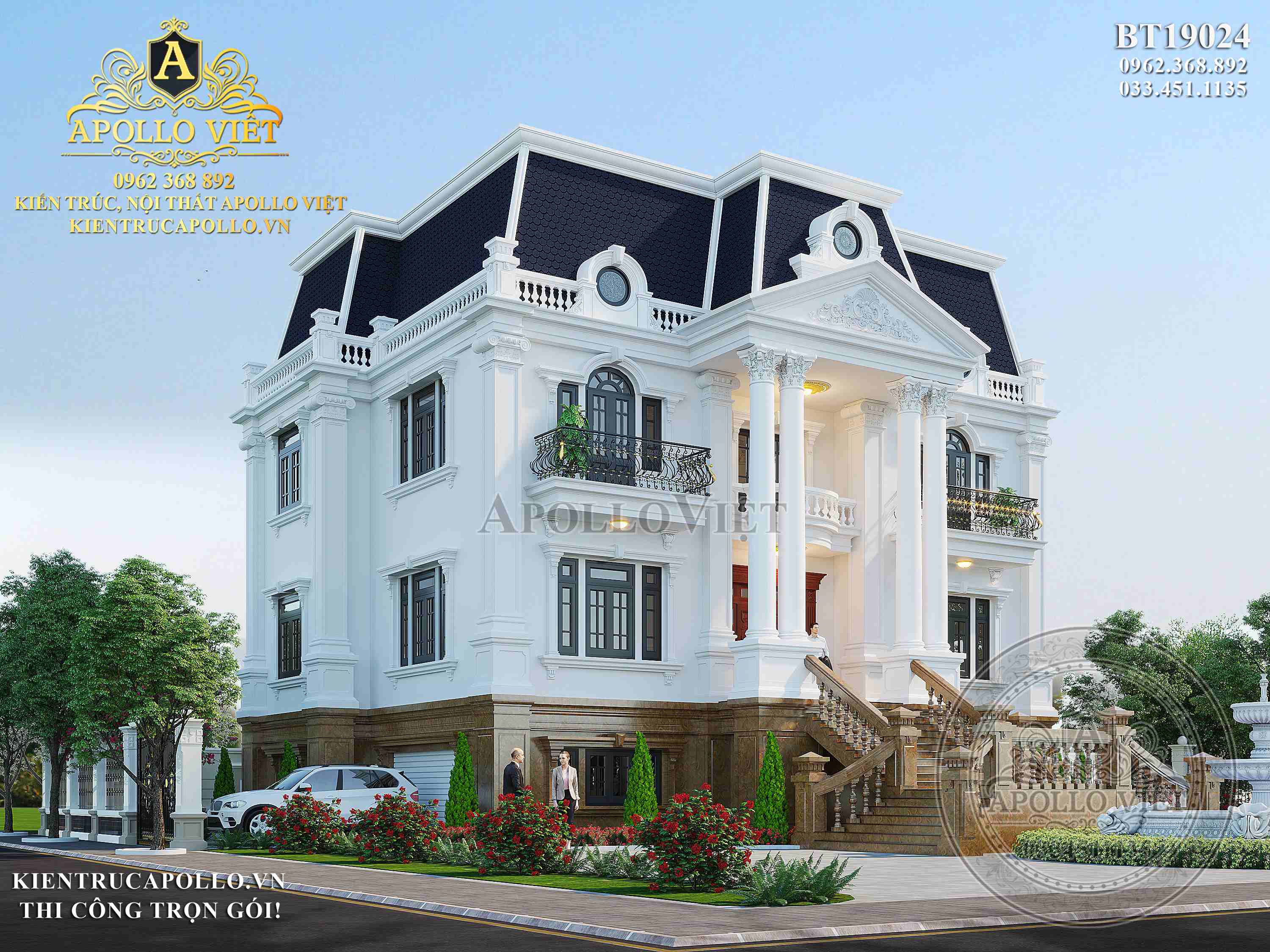 Mẫu biệt thự tân cổ điển hợp phong thủy chiêu tài hút lộc BT19024
