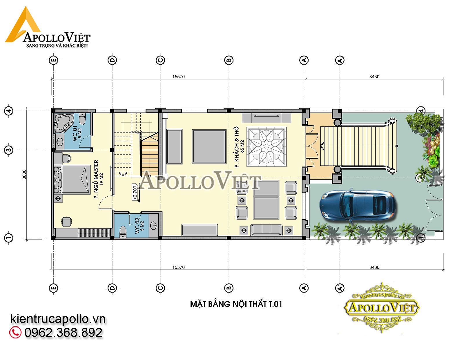 mặt bằng biệt thự 3 tầng