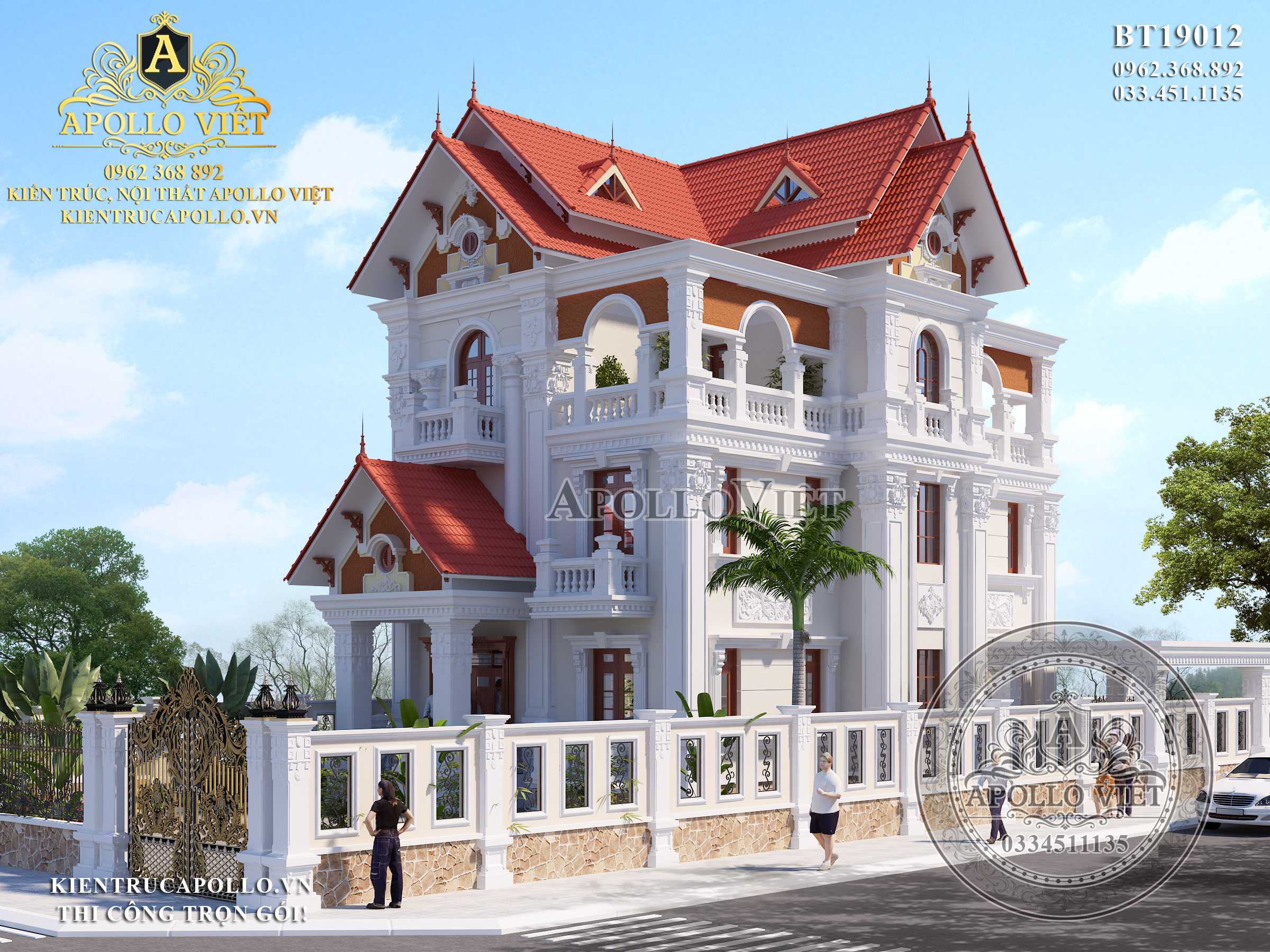 Biệt thự 3 tầng tân cổ điển với hệ mái thái kép độc đáo BT19012
