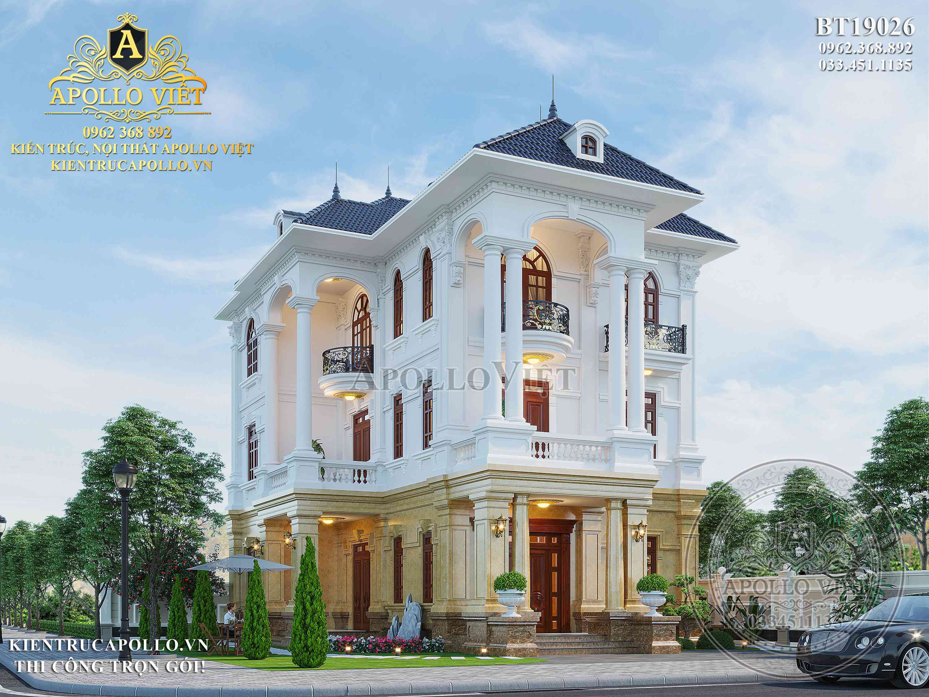 Mẫu biệt thự tân cổ điển 3 tầng cuốn hút, đẹp mắt BT19026