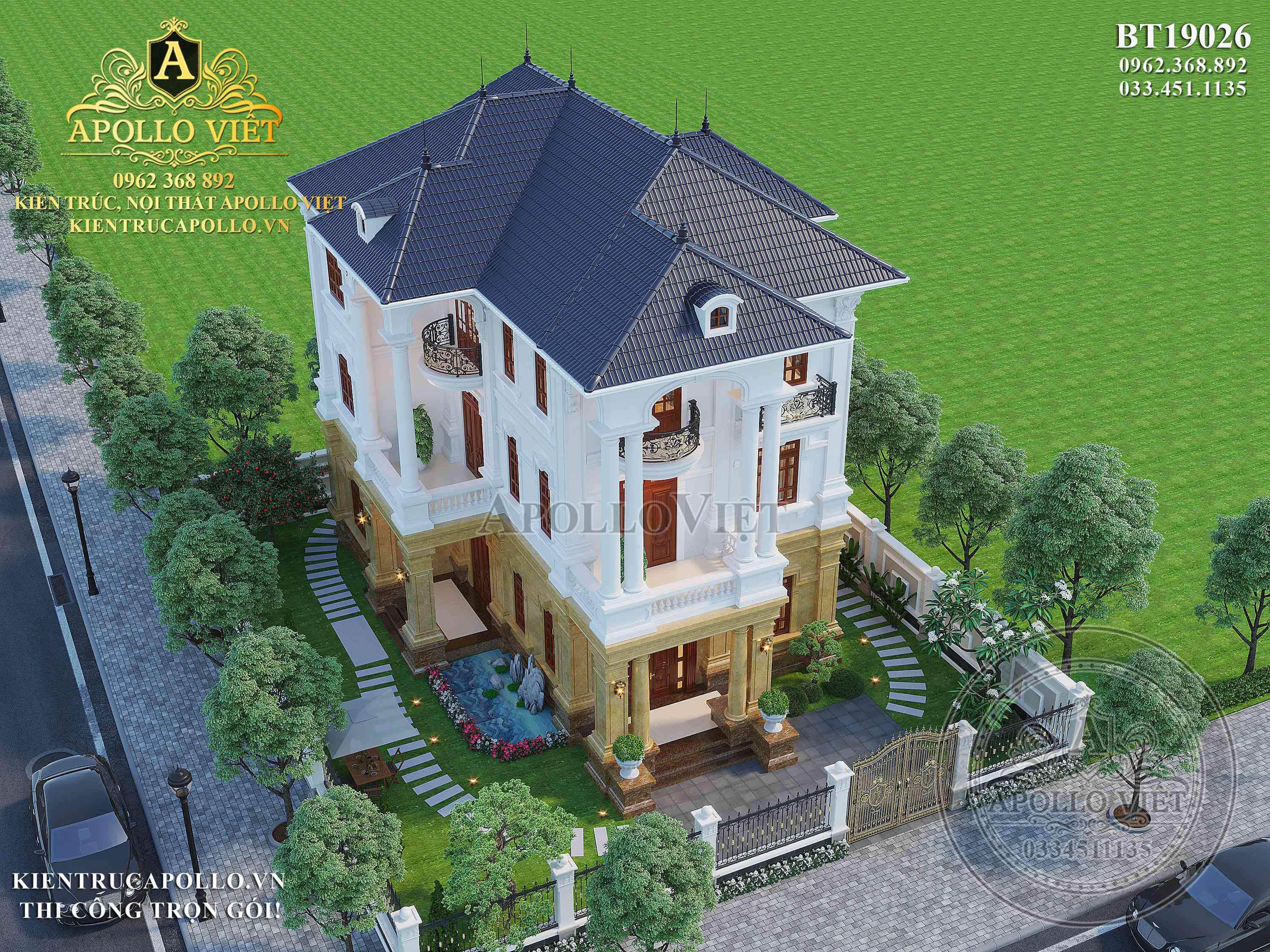 Mẫu biệt thự tân cổ điển 3 tầng cuốn hút, đẹp mắt BT19026