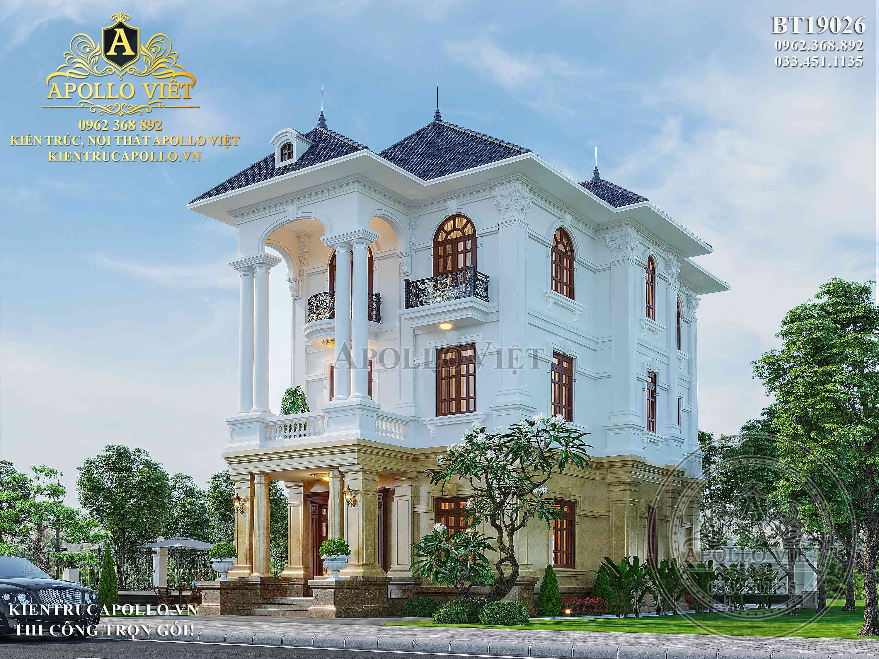 Mẫu biệt thự tân cổ điển 3 tầng cuốn hút, đẹp mắt BT19026