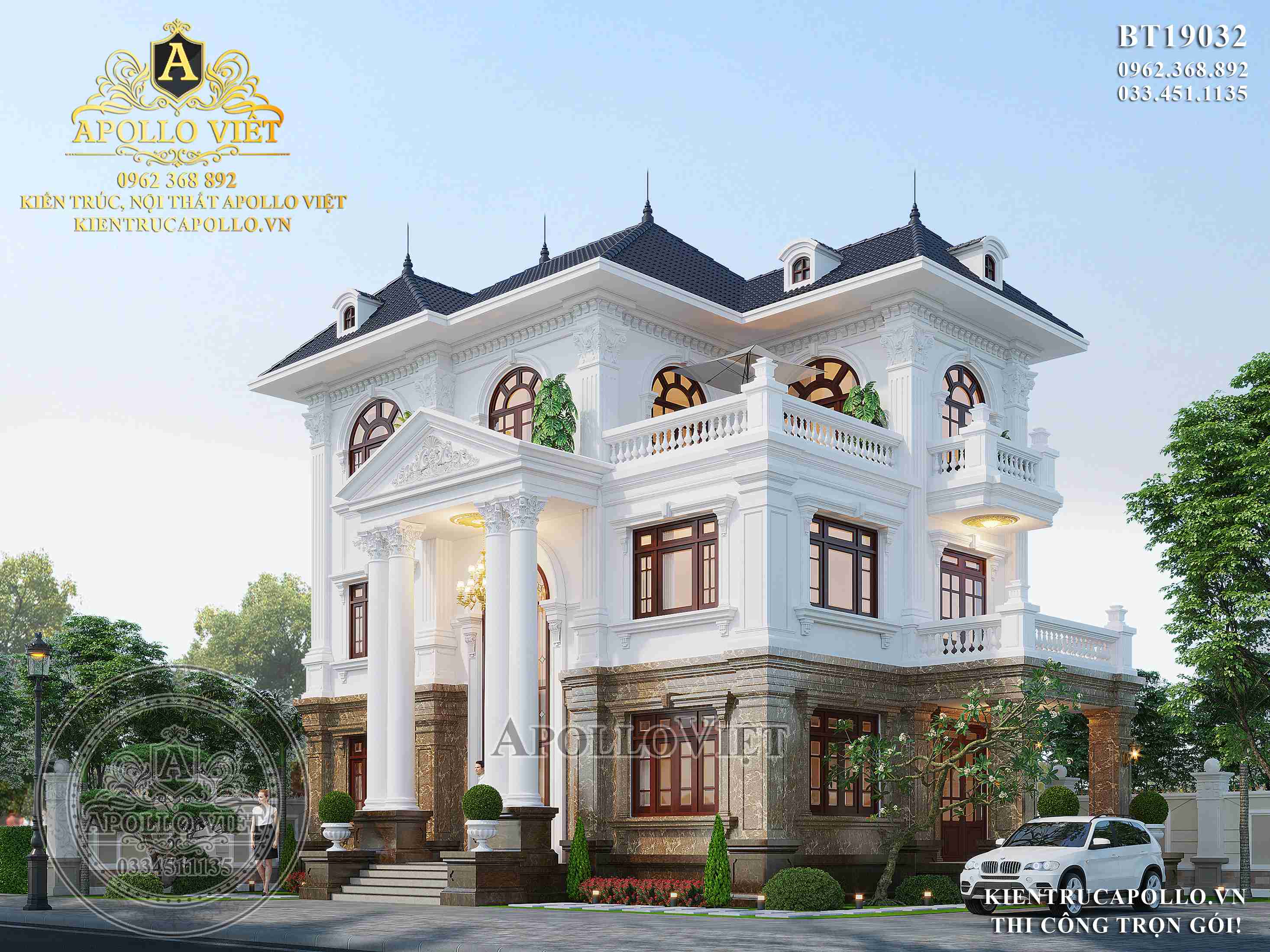 Mẫu nhà vườn tân cổ điển 3 tầng thanh lịch và quyến rũ BT19032