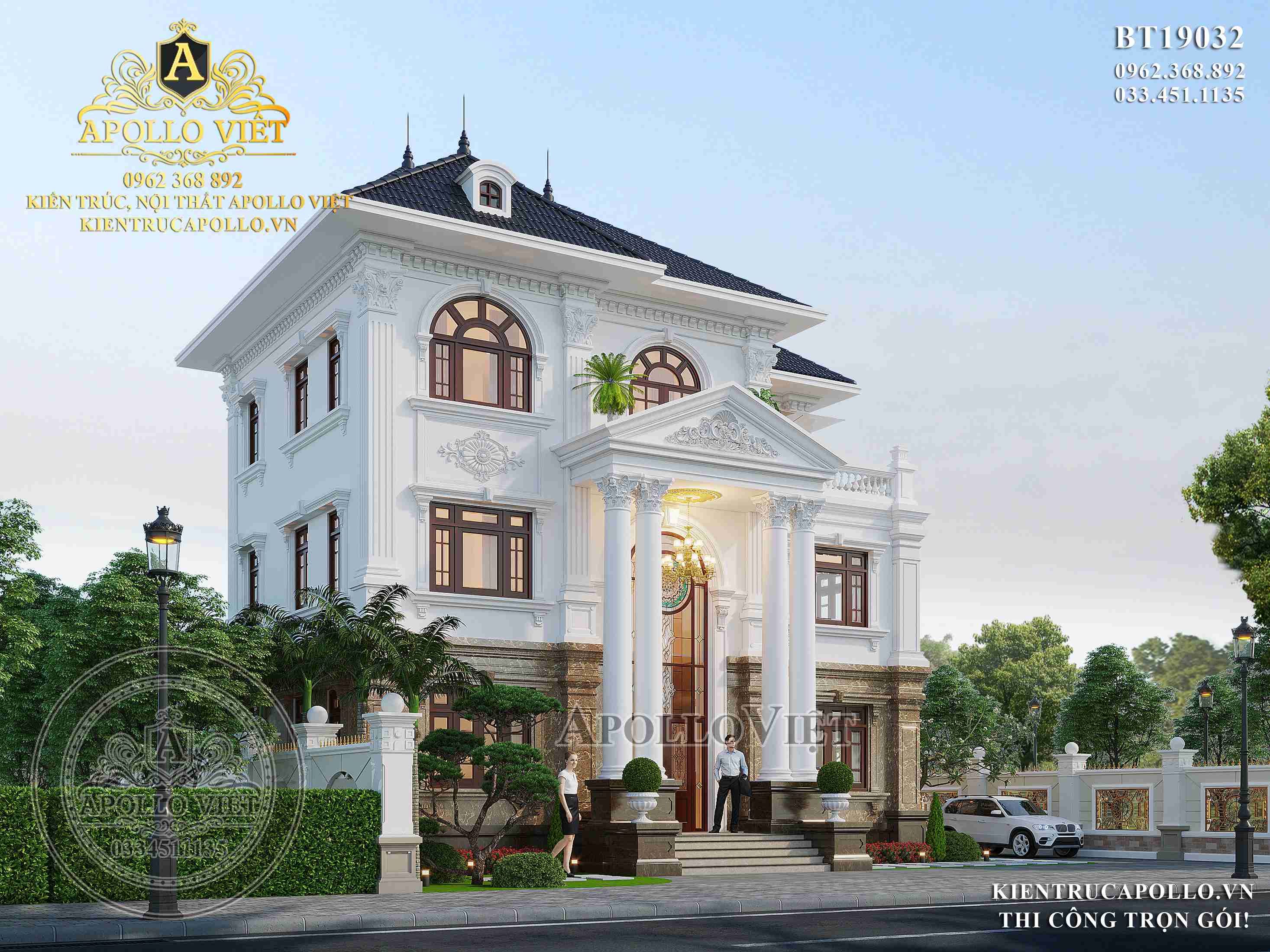 Mẫu nhà vườn tân cổ điển 3 tầng thanh lịch và quyến rũ BT19032