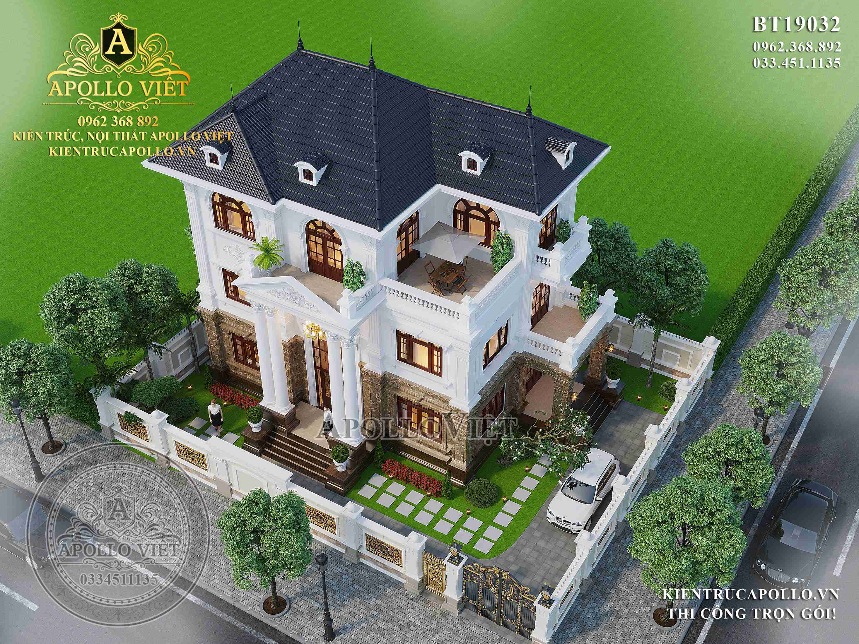 Mẫu nhà vườn tân cổ điển 3 tầng thanh lịch và quyến rũ BT19032