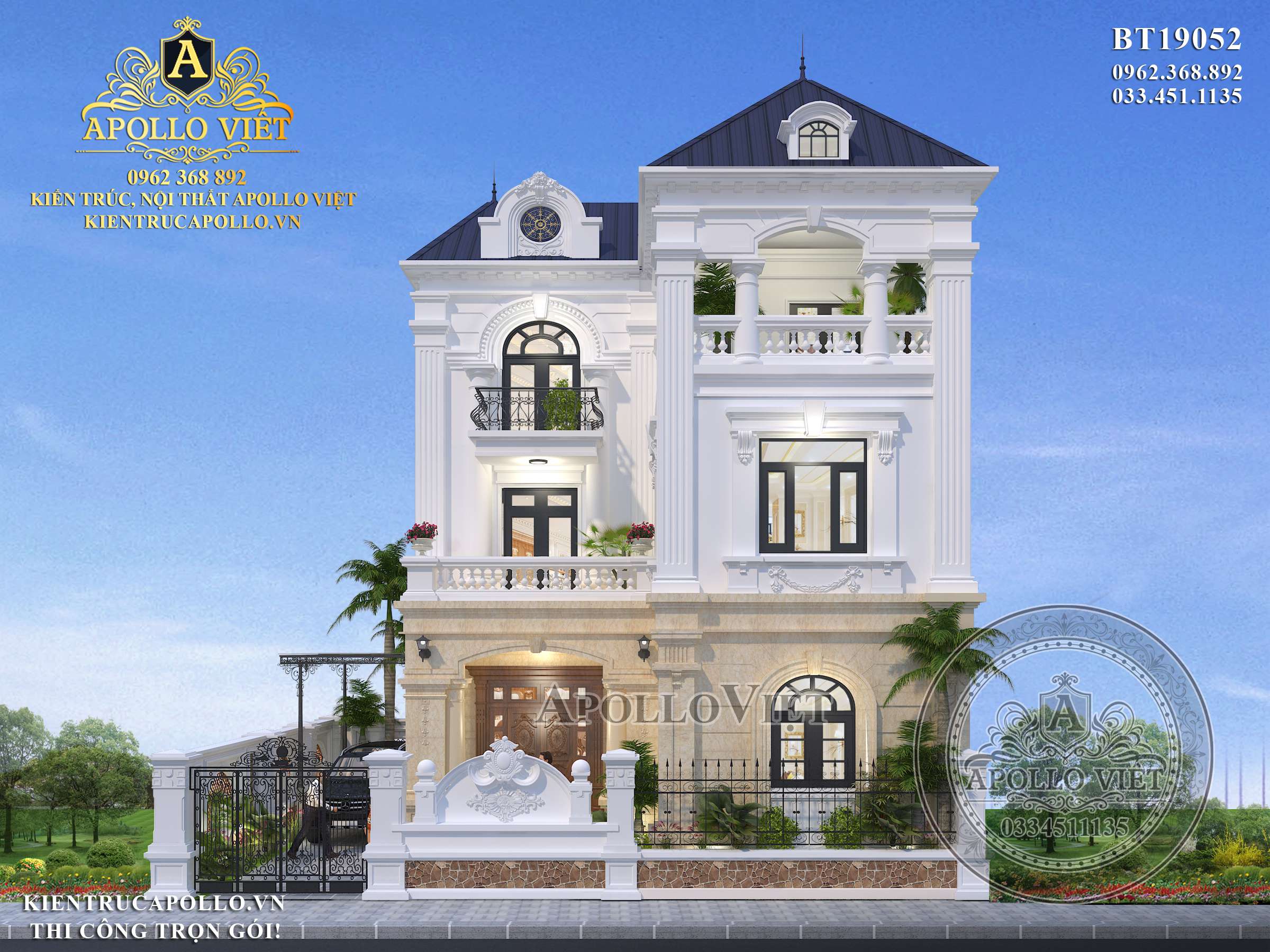 Mẫu biệt thự chữ L đậm phong cách tân cổ điển BT19052