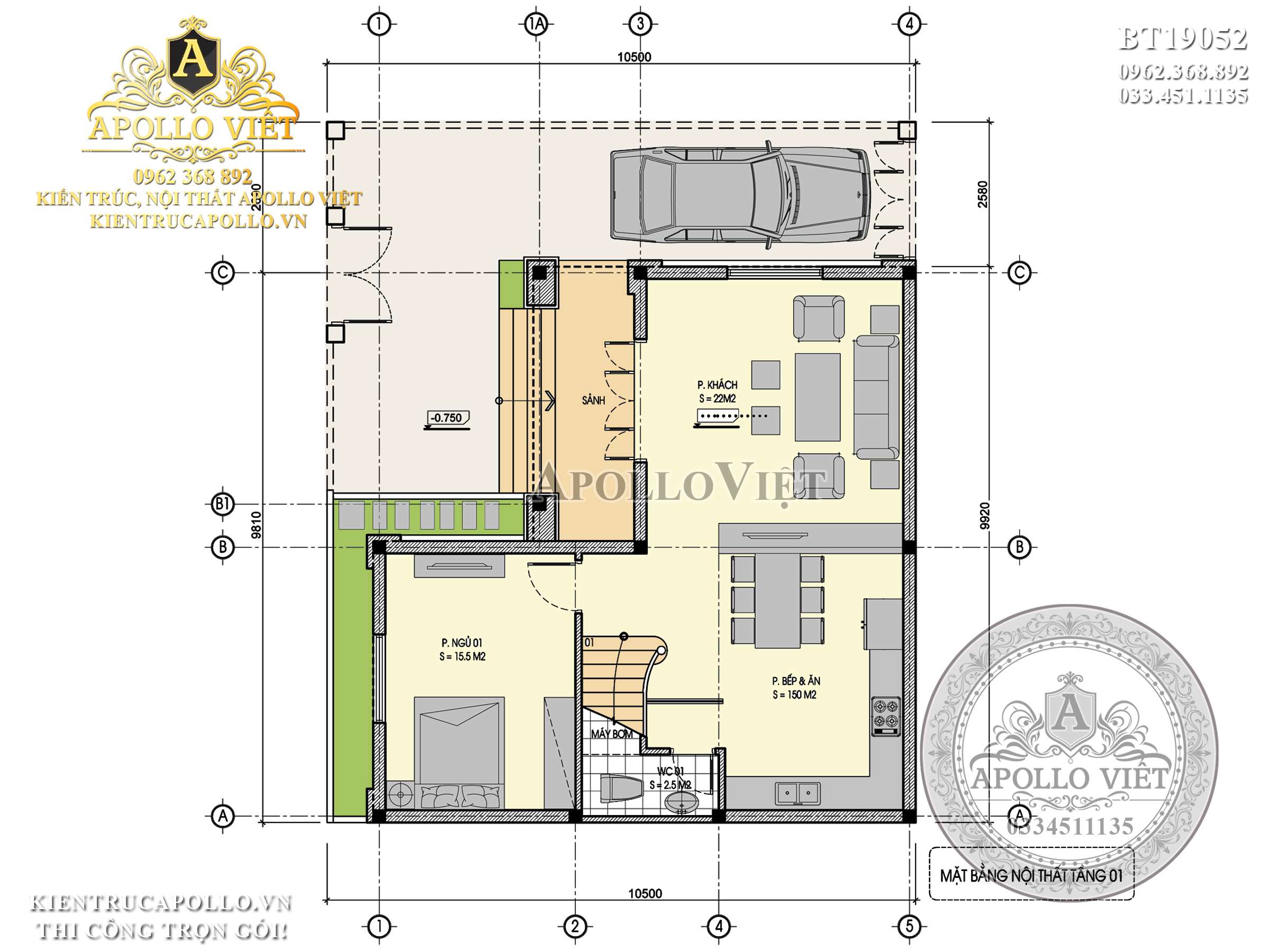 Mẫu biệt thự chữ L đậm phong cách tân cổ điển BT19052