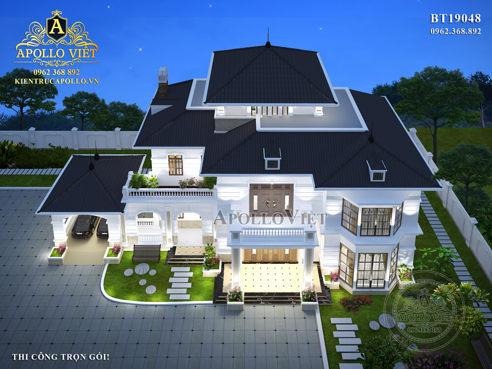 View trên cao của mẫu biệt thự đẹp 2 tầng