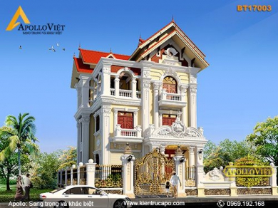 Mẫu Biệt thự 3 tầng mái thái tân cổ điển đẹp lung linh (BT17003)