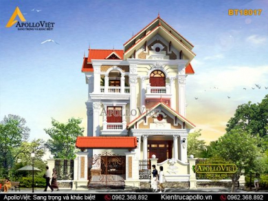 Biệt thự tân cổ điển 3 tầng mái thái đỏ BT18017