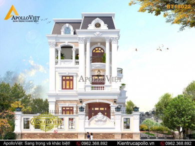Thiết kế biệt thự đẹp 3 tầng kiểu Pháp tân cổ điển BT18022