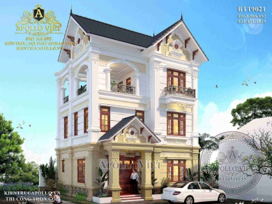 Thiết kế biệt thự mái thái 3 tầng trên mảnh đất phức tạp BT19021