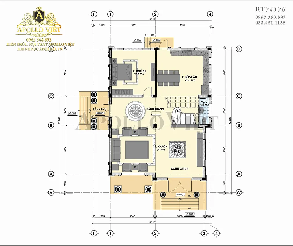 mat-bang-tang-1-biet-thu-tan-co-dien-3-tang-mai-mansard