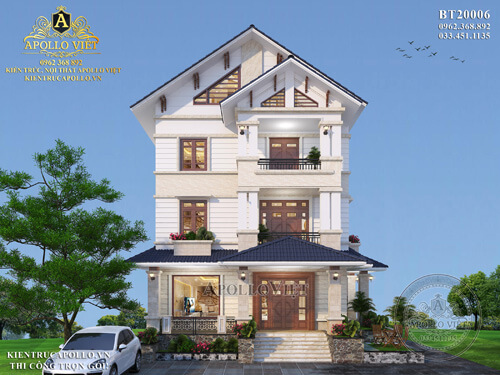 Thiết kế biệt thự 3 tầng mái thái đẹp, mới lạ tại Bắc Giang BT20006