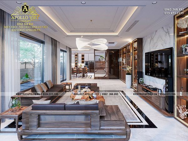 Mẫu Nội thất biệt thự hiện đại với gỗ óc chó siêu sang BH20012
