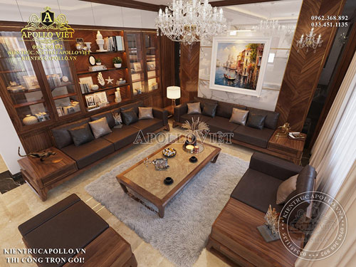 Thiết kế Nội thất gỗ óc chó cho Biệt thự Hiện đại 3 tầng NT20060