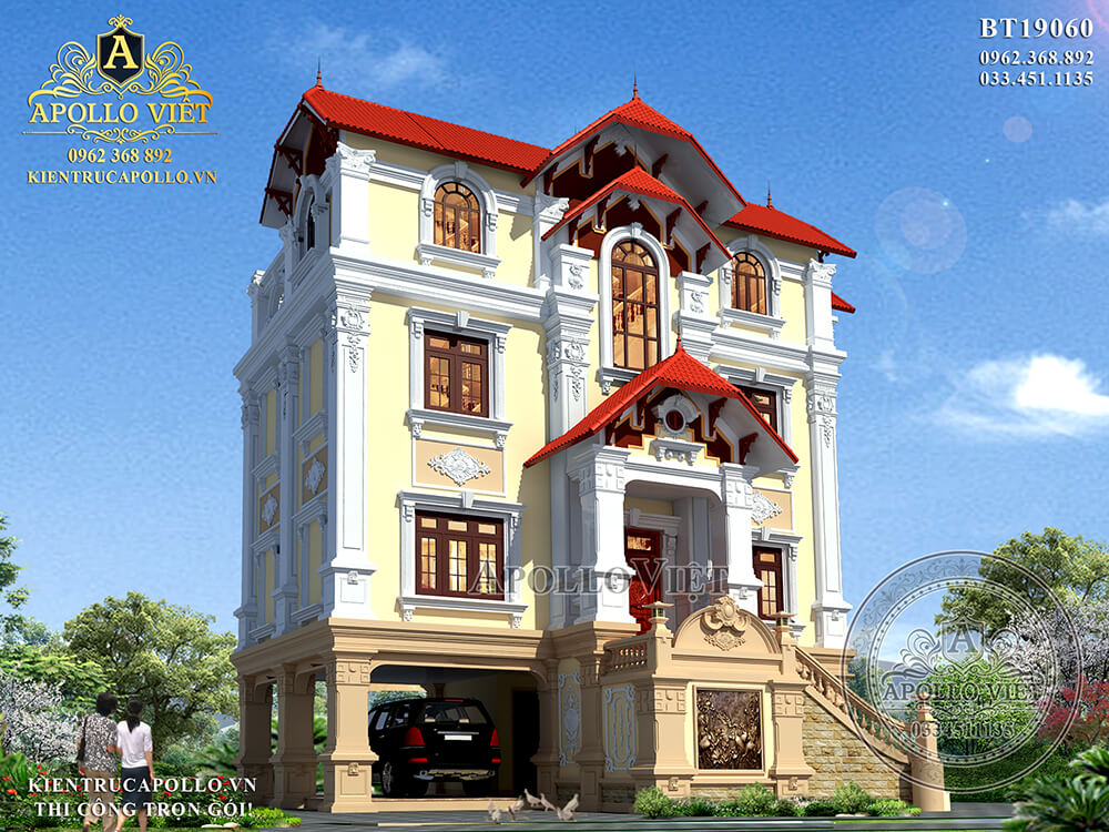 Mẫu biệt thự mái thái 4 tầng chiếm trọn trái tim Hưng Yên BT19060
