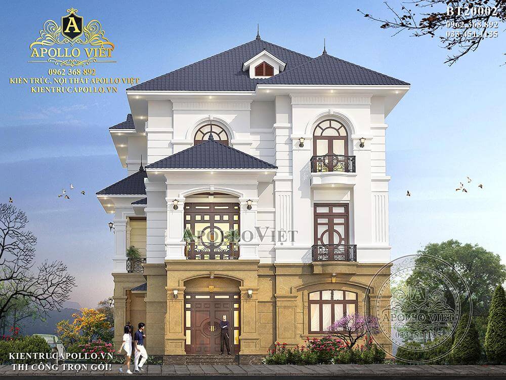 Bản vẽ thiết kế nhà biệt thự 3 tầng mái thái mái nhật autocad Quảng Ninh