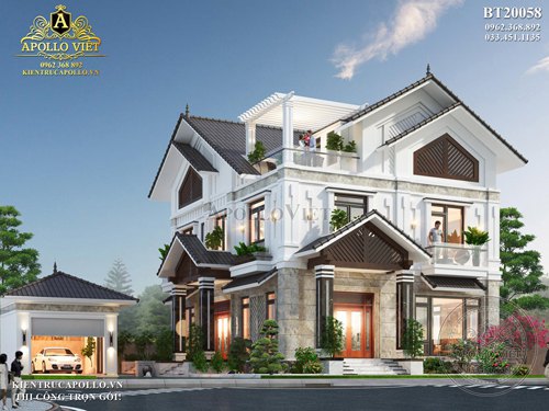 Tận hưởng không gian Biệt thự 2 tầng 1 tum mái Thái BT20058