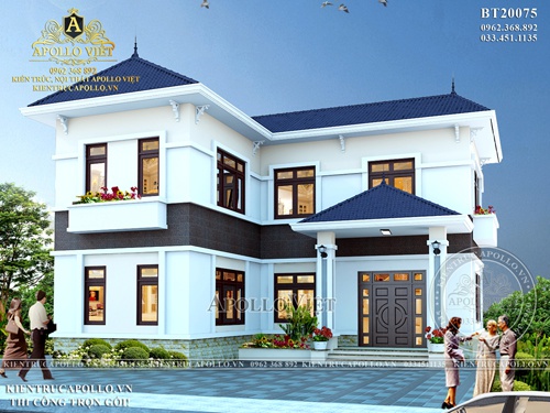 Thiết kế nhà vườn chữ L 2 tầng mái Nhật chuẩn phong thủy BT20075