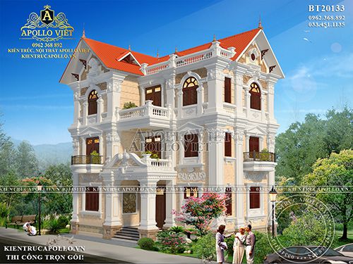 Tham khảo Nhà mái Thái 3 tầng Tân cổ điển hot nhất Hà Nội BT20133