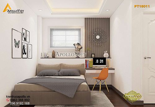 Thiết kế nội thất phòng ngủ nhỏ hiện đại, tiện nghi, tiết kiệm PT18011