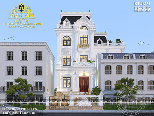 Xem ngay mẫu nhà phố đẹp 4 tầng 1 tum chữ L chuẩn phong thủy BT21351