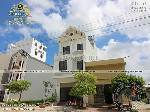Công trình thực tế mẫu nhà lô phố mái thái 3 tầng đẹp BH19015
