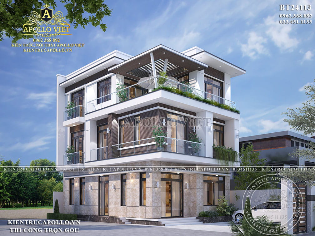 Mẫu Biệt Thự Hiện Đại 3 Tầng - Thiết Kế Tinh Gọn, Công Năng Tối Ưu Cho Gia Đình Việt BT 25107