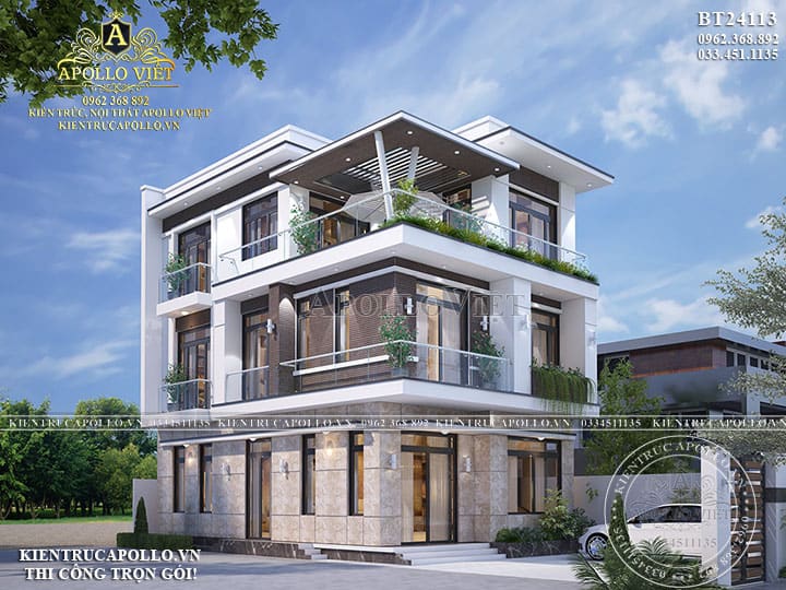 Mẫu Biệt Thự Hiện Đại 3 Tầng - Thiết Kế Tinh Gọn, Công Năng Tối Ưu Cho Gia Đình Việt BT 25107