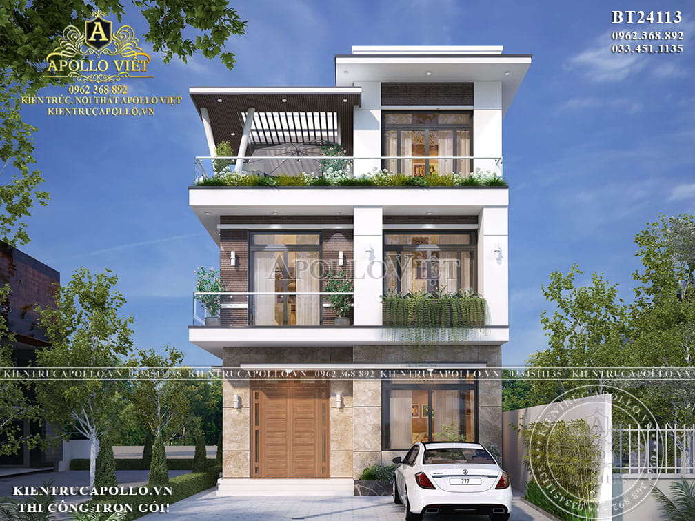 Mẫu Biệt Thự Hiện Đại 3 Tầng - Thiết Kế Tinh Gọn, Công Năng Tối Ưu Cho Gia Đình Việt BT 25107