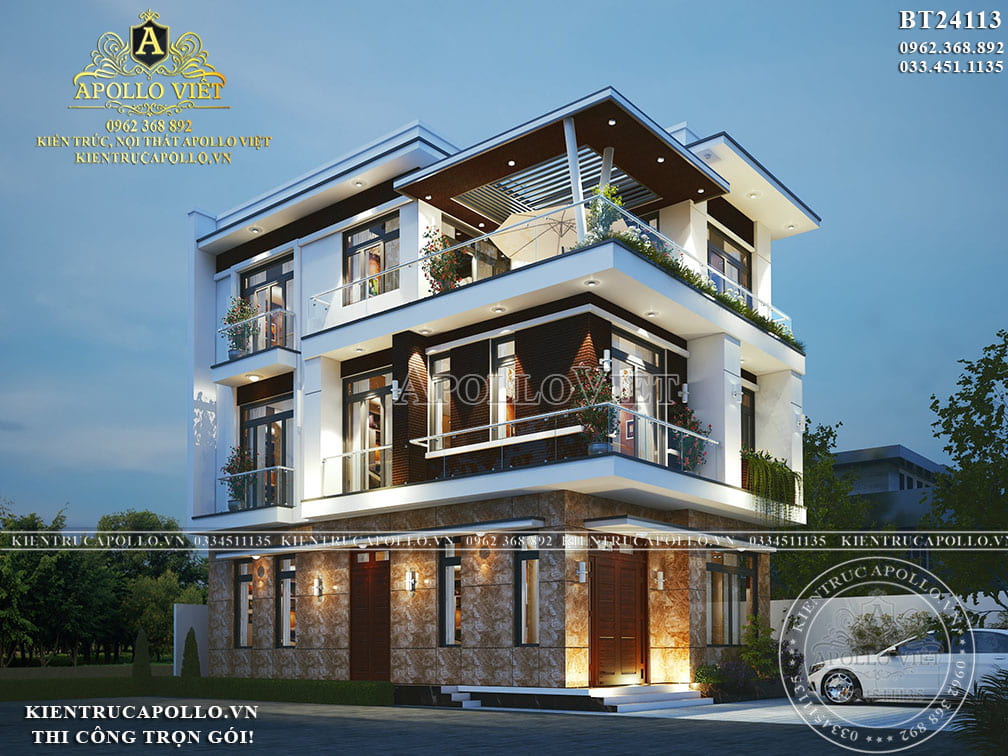 Mẫu Biệt Thự Hiện Đại 3 Tầng - Thiết Kế Tinh Gọn, Công Năng Tối Ưu Cho Gia Đình Việt BT 25107