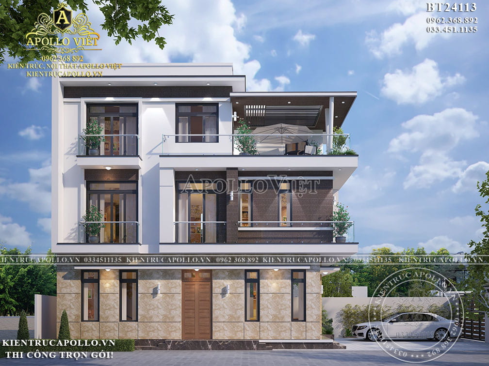 Mẫu Biệt Thự Hiện Đại 3 Tầng - Thiết Kế Tinh Gọn, Công Năng Tối Ưu Cho Gia Đình Việt BT 25107