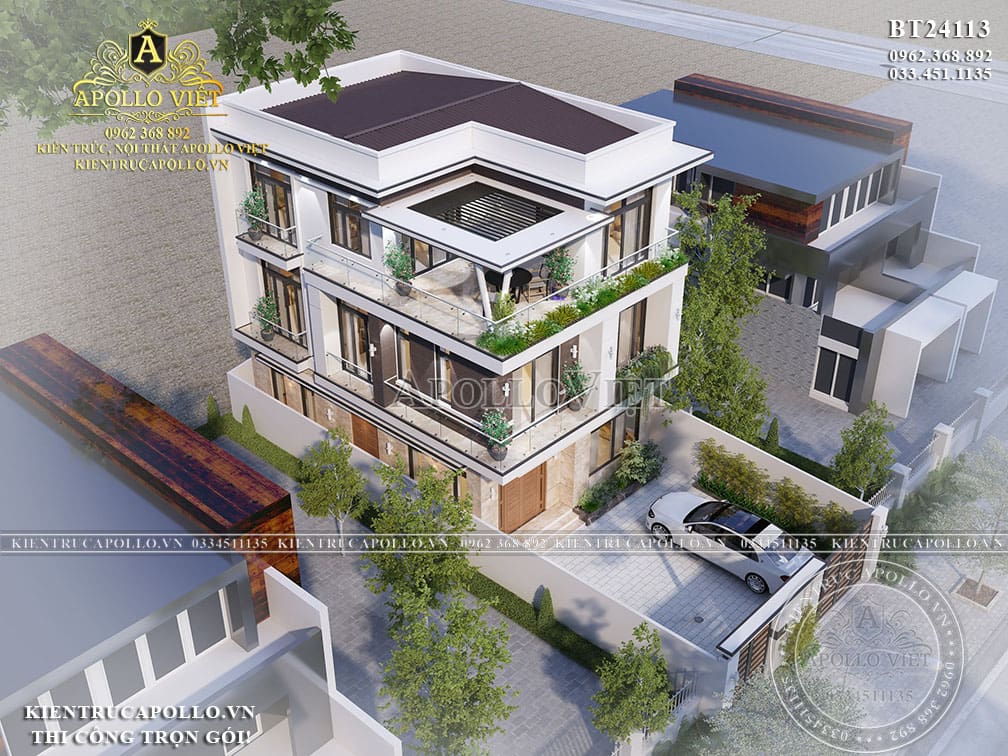 Mẫu Biệt Thự Hiện Đại 3 Tầng - Thiết Kế Tinh Gọn, Công Năng Tối Ưu Cho Gia Đình Việt BT 25107
