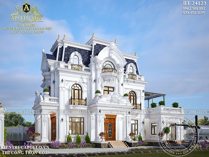 Thiết Kế & Thi Công Trọn Gói Biệt Thự Tân Cổ Điển 2 Tầng 1 Tum Chuyên Nghiệp Tại Hà Nam BT24123