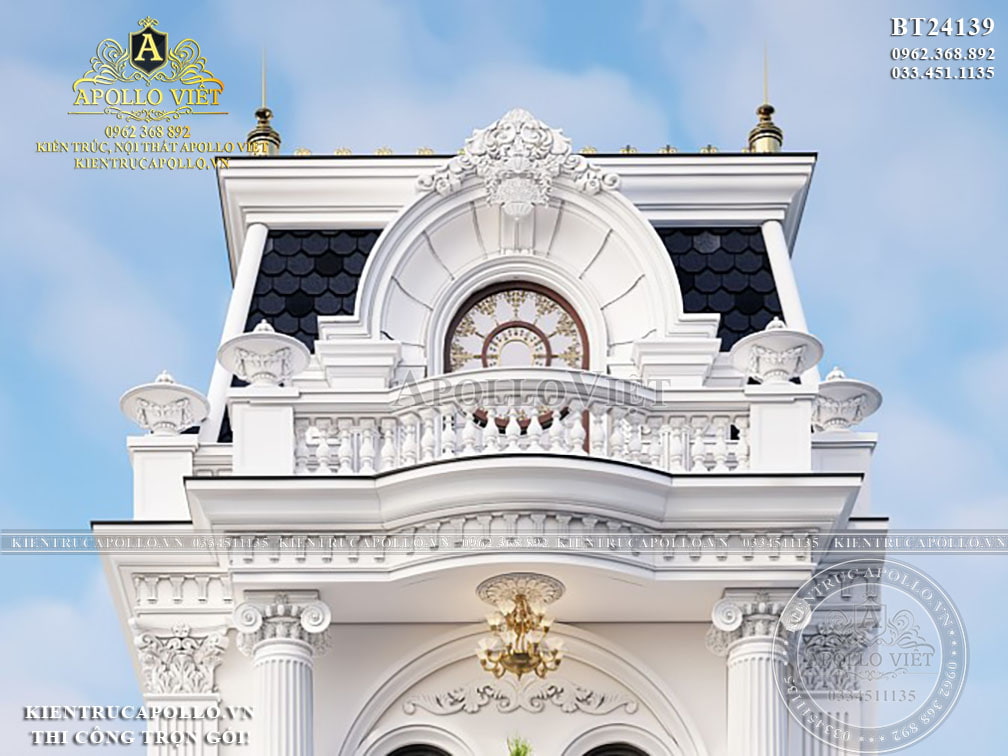 Trọn Bộ Thiết Kế Biệt Thự Phố Tân Cổ Điển 3 Tầng 1 Tum Trắng – Đẹp Như Mơ BT24139