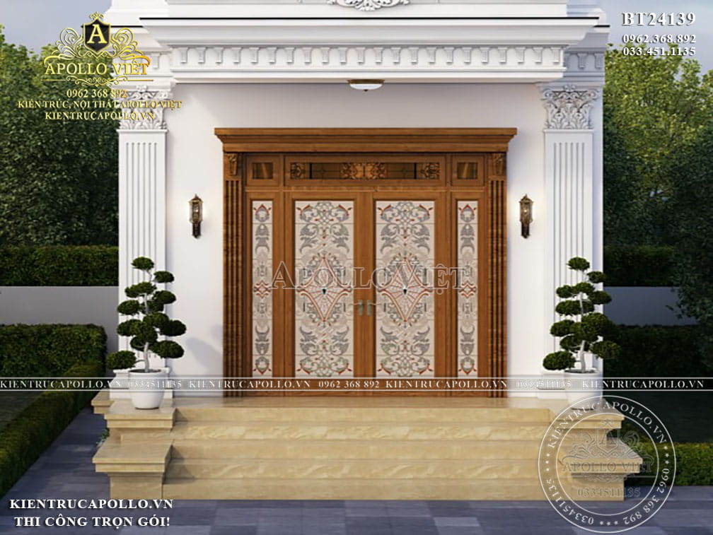 Trọn Bộ Thiết Kế Biệt Thự Phố Tân Cổ Điển 3 Tầng 1 Tum Trắng – Đẹp Như Mơ BT24139