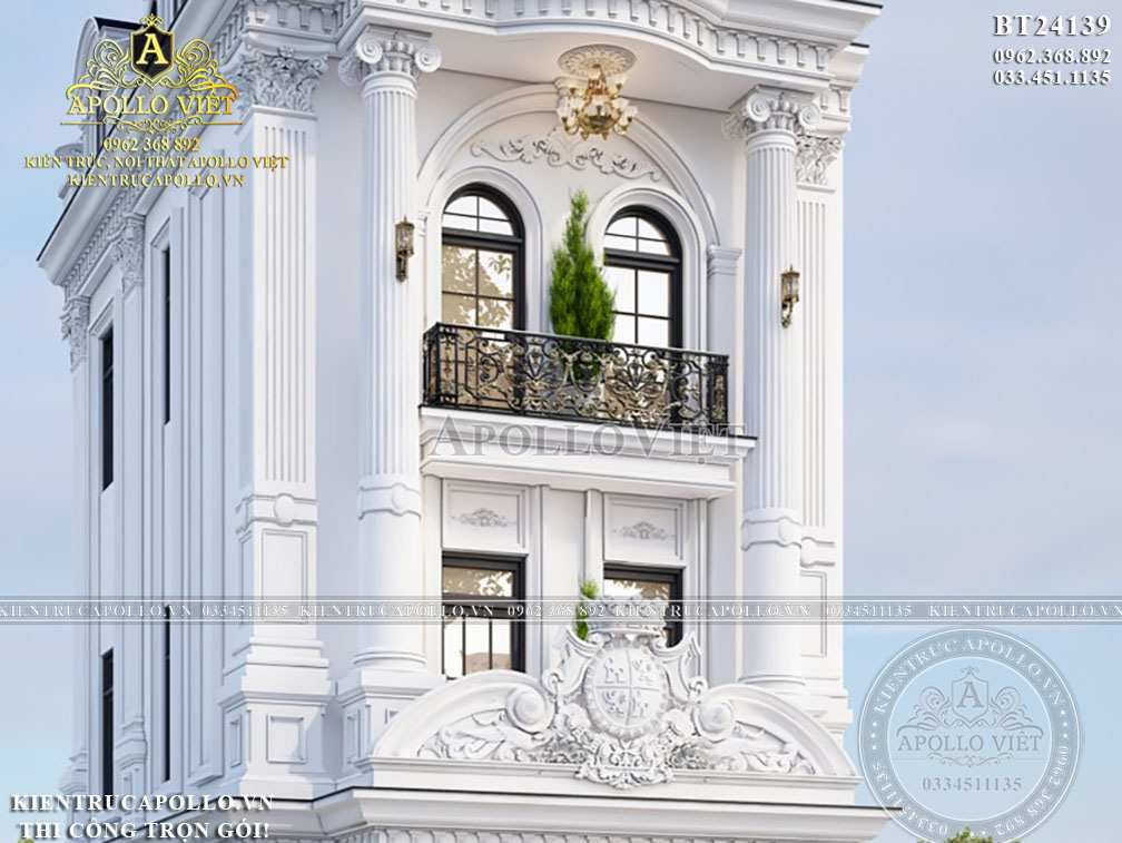Trọn Bộ Thiết Kế Biệt Thự Phố Tân Cổ Điển 3 Tầng 1 Tum Trắng – Đẹp Như Mơ BT24139
