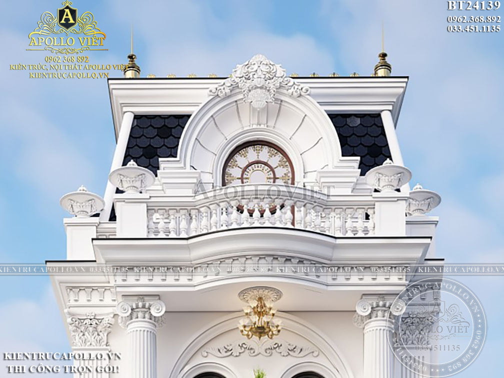 Trọn Bộ Thiết Kế Biệt Thự Phố Tân Cổ Điển 3 Tầng 1 Tum Trắng – Đẹp Như Mơ BT24139