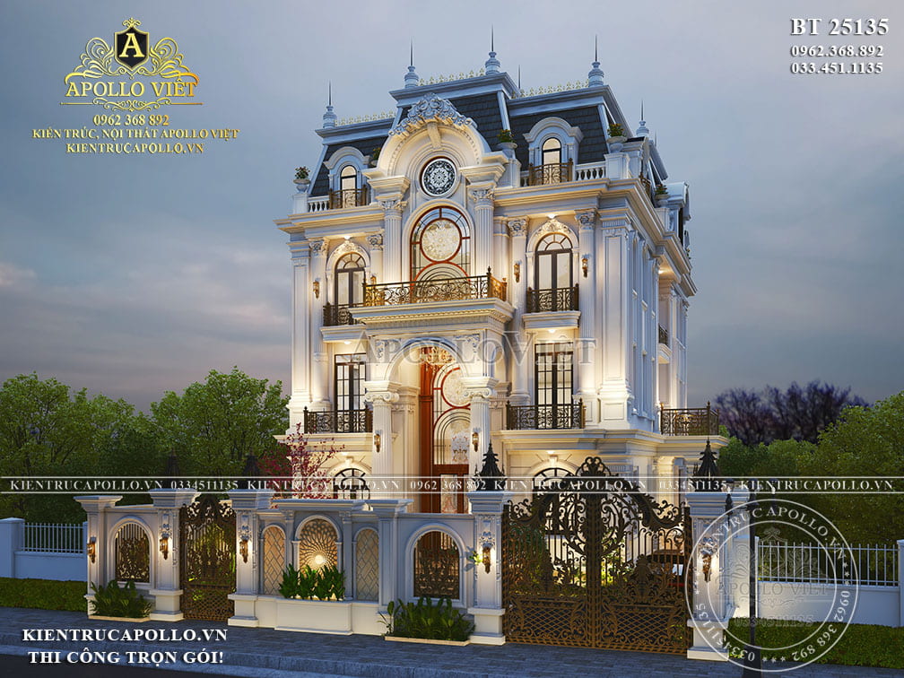 Khám phá mẫu biệt thự 3 tầng 1 tum tân cổ điển - chuẩn tỷ lệ vàng BT25135