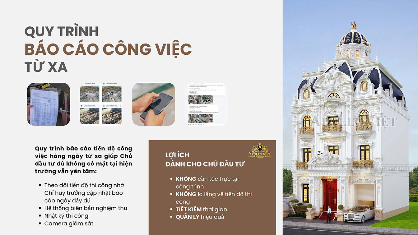 Quy trình báo cáo tiến độ thi công biệt thự hàng ngày qua Zalo hình ảnh và video cho chủ đầu tư ở xa