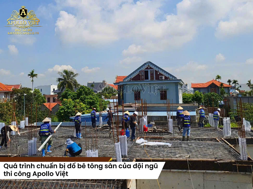 Quy trình thi công phần thô biệt thự: đổ bê tông sàn đảm bảo kết cấu vững chắc